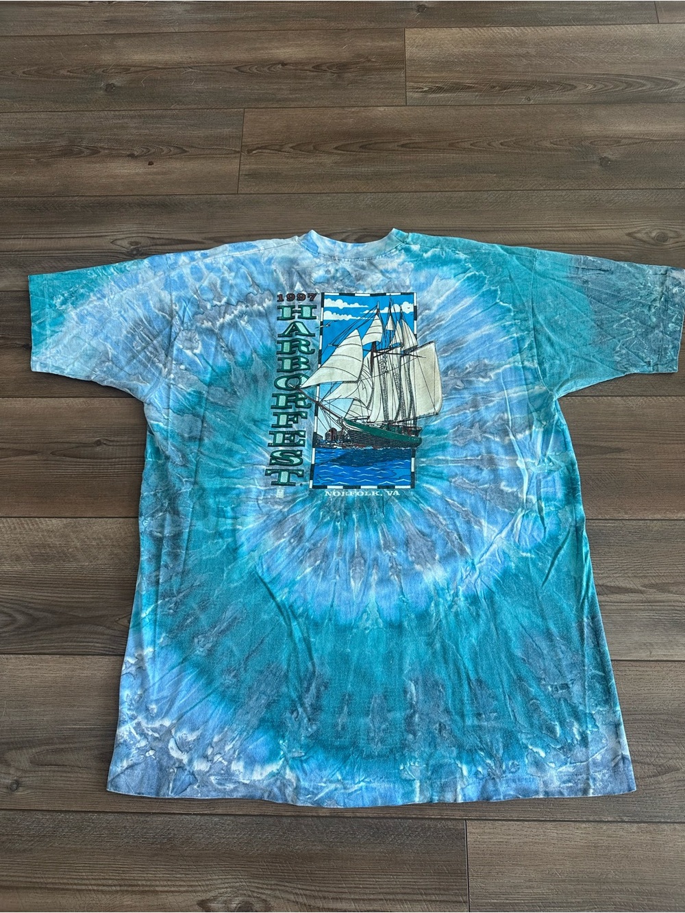 1997 Vtg Harborfest Norfolk VA Tie Dye Nautical Tee Sz XXL 90s
